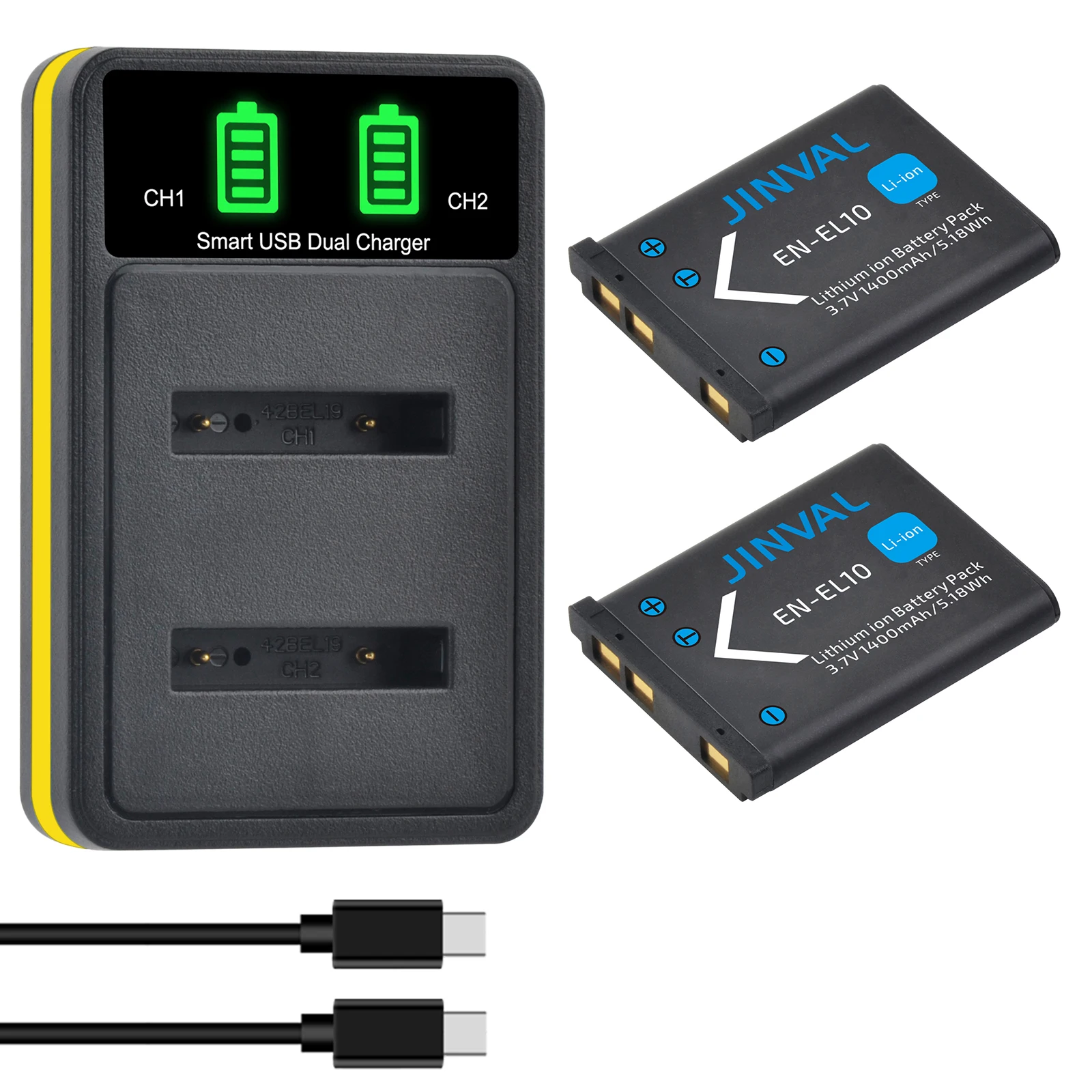 EN-EL10 1400mAh Rechargeable Battery+PD 20W Dual Fast Charger,Replacement for Nikon ENEL10,Olympus Li-40B,FinePix XP70 XP60 XP50