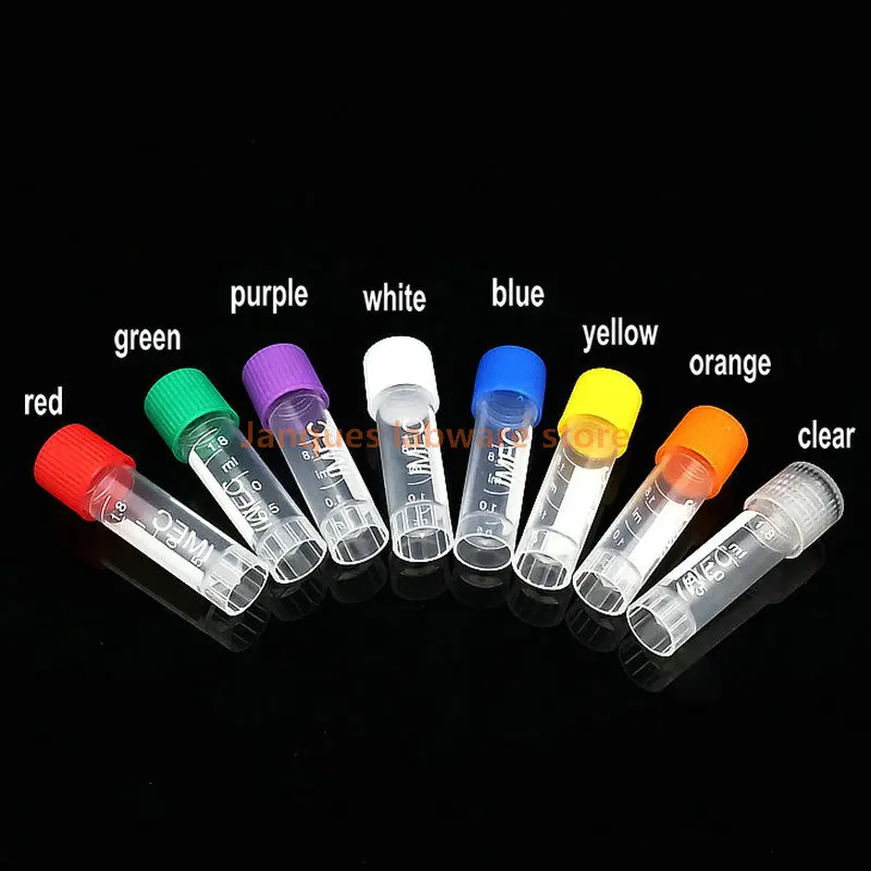 100pcs//lot 1.8ml laboratory Plastic Freezing Tube Cryo Preservative Tube Sample Cryovial With Color cap