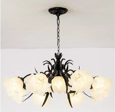 0O9 Creative bedroom chandelier living room lamp dining room lamp Korean pastoral style grass wrought iron flower lamp