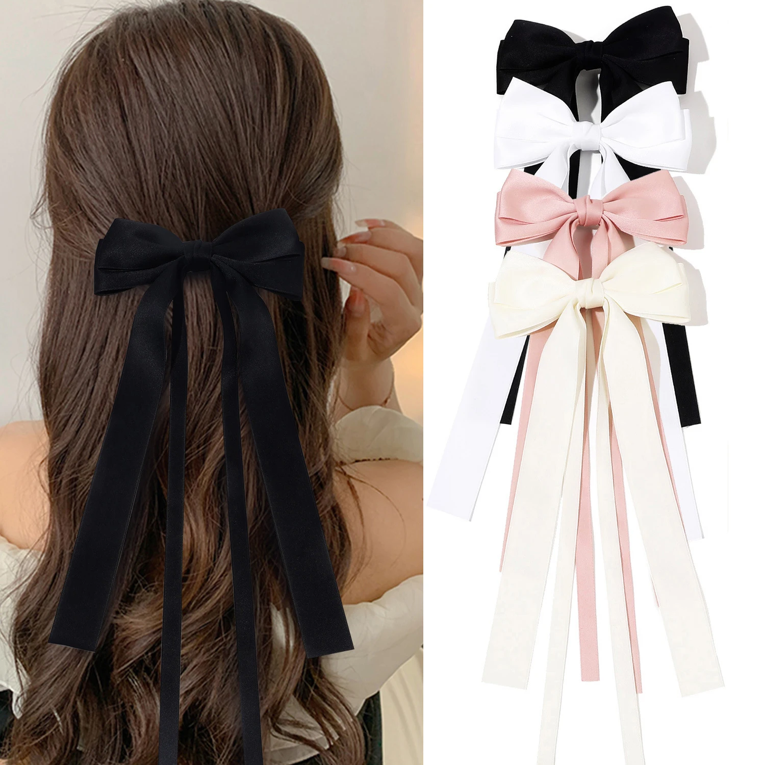 Fashion Fabric Ribbon Hair Bow Hairpin for Women Girls Hair clips Solid Color Double Bow Top Clip Female Hair Accessories