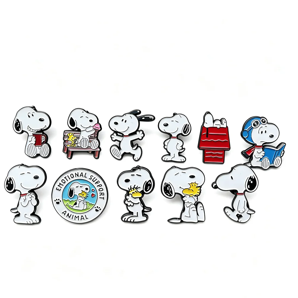 11-teiliges Snoopy-Emaille-Pin-Set, niedliche Cartoon-Broschen mit weißem Hund, Anstecknadeln für Rucksäcke, kreatives Geschenk für Freunde