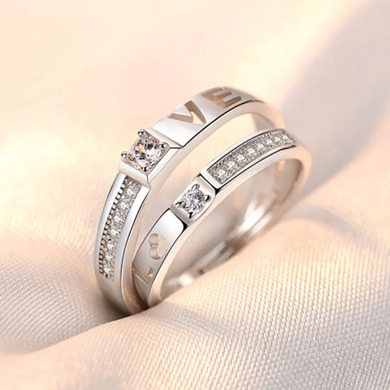 NEW 925 Sterling Silver Moissanite Diamond Couple Rings for Lovers Matching Wedding Jewelry Set
