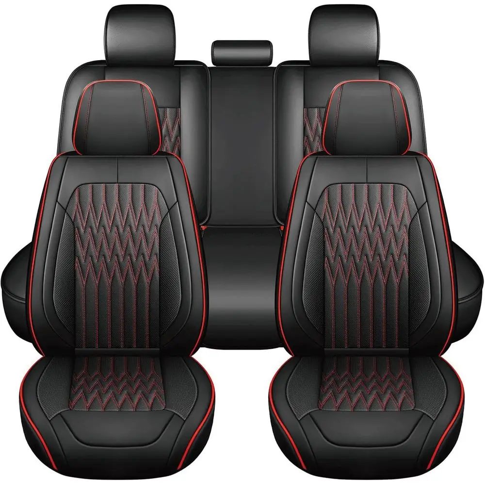 

Black & Red Car Seat Covers, Waterproo aux Leather Unil it Most Cars Sedans SUVs Trucks Compatible, Cup Holder Acc, Car Seat Com