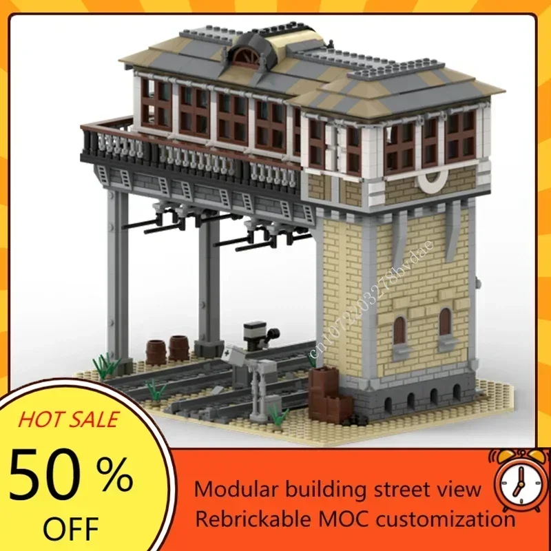 MOC Building Blockรถไฟแพลตฟอร์มRail Tower House DIYอิฐประกอบของเล่นคริสต์มาสของขวัญคอลเลกชันของขวัญวันเกิด