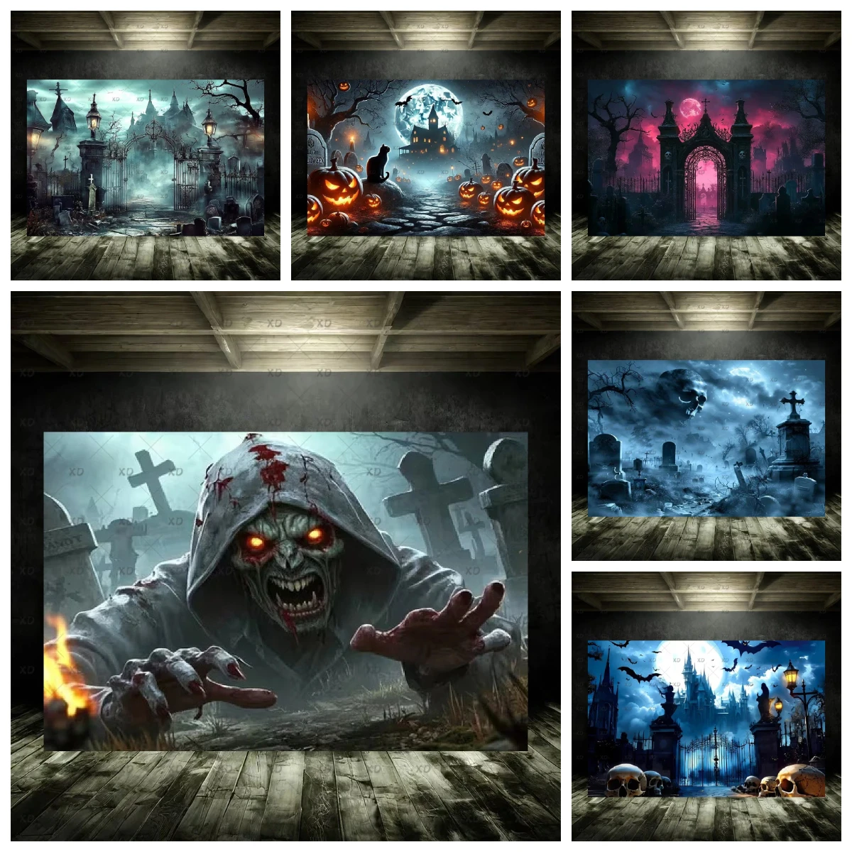 Halloween Spooky Graveyard Backdrop Moonlight Haunted Cemetery Photography Background Party Decoration Photo Booth Banner Props