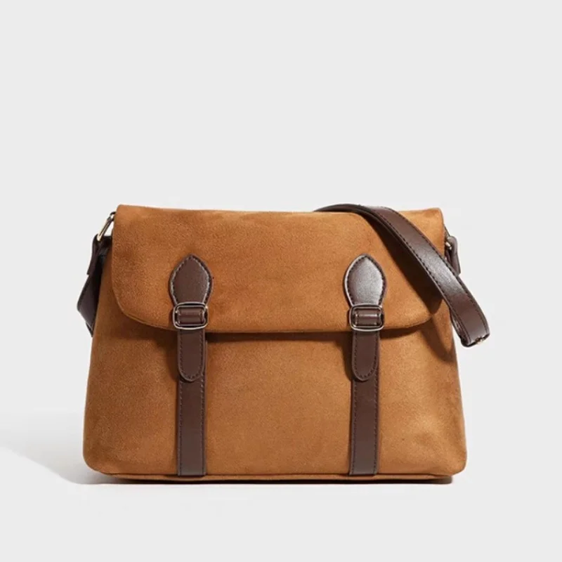 

2025 New Fashion Retro Suede Messenger Bag Maillard Large Capacity Shoulder Crossbody Bag Daily Causual Shoulder Bag for Women