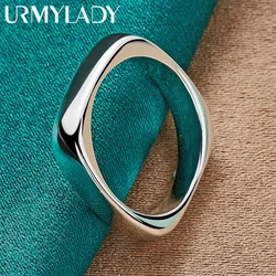 URMYLADY 925 Sterling Silver Smooth Round Square Ring For Women Men Wedding Charm Engagement Party Fashion Jewelry