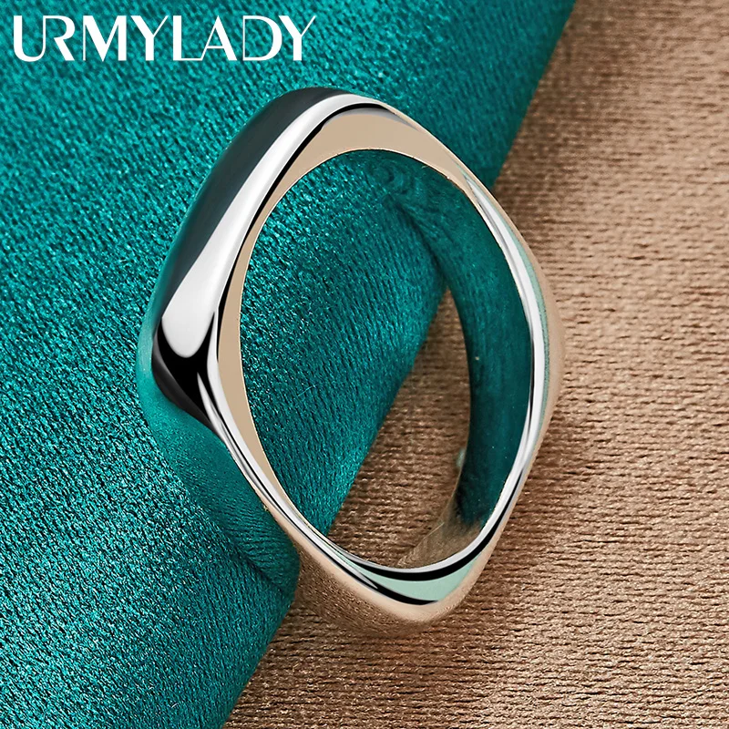 URMYLADY 925 Sterling Silver gładki okrągły kwadratowy pierścionek dla kobiet mężczyzn ślubny urok przyjęcie zaręczynowe biżuteria