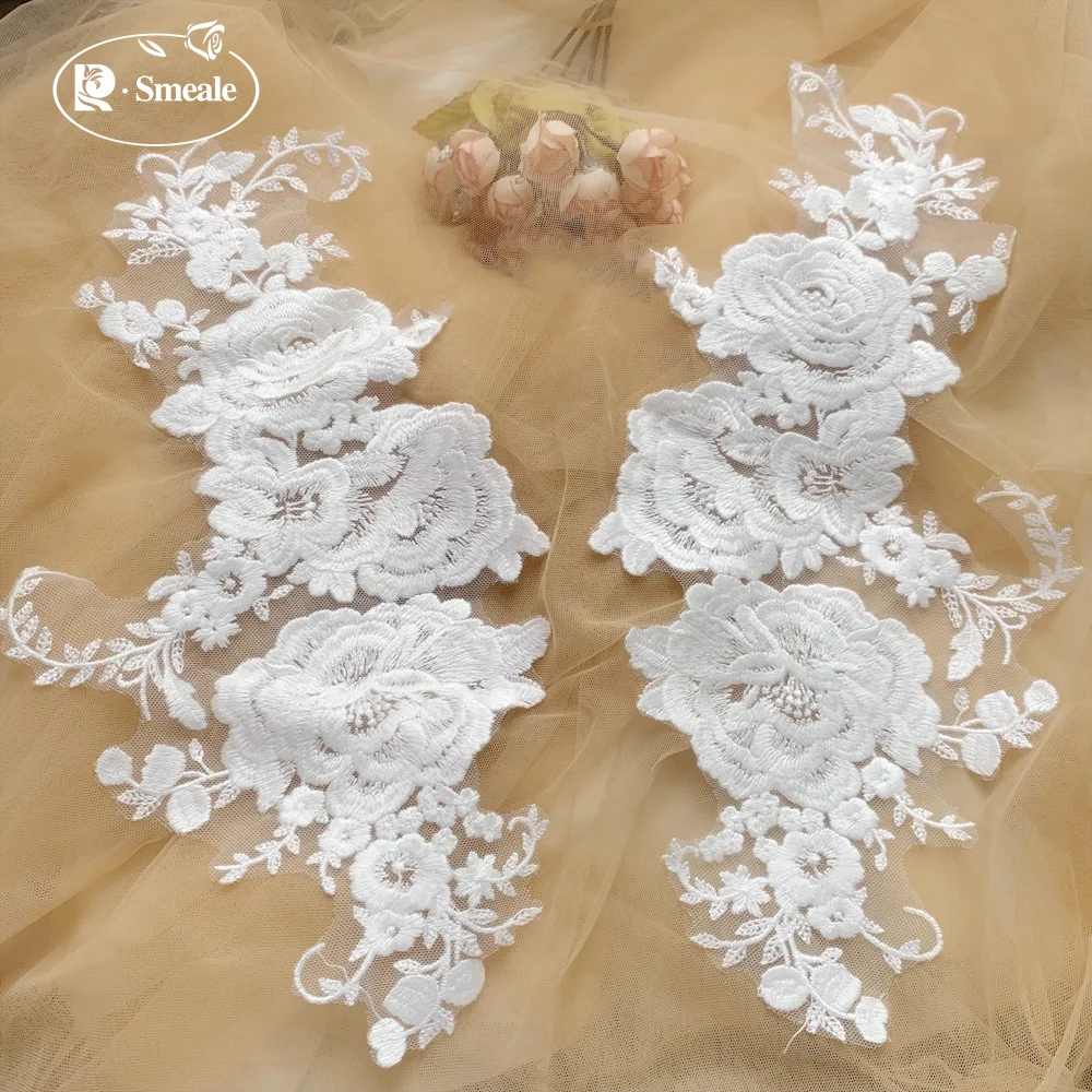 2 pièces, coton broderie dentelle décalcomanie miroir Surface Patch tissu, fait à la main bricolage chapellerie de mariage vêtements accessoires de couture