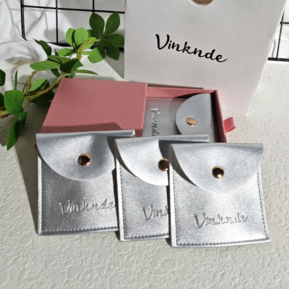 

100Pcs Personalized Silver PU Jewelry Bag Leather Snap Pouches Rings Packing Wedding Birthday Gift Sack Organizer Button Bags