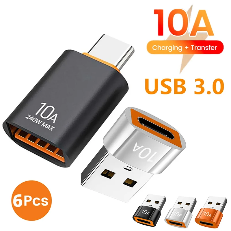 Adaptador USB Tipo-C para Macbook Laptops, Transferência de Dados, Carregamento Rápido Conversor, Feminino para Conector USB Macho, USB 3.0, OTG, 10A