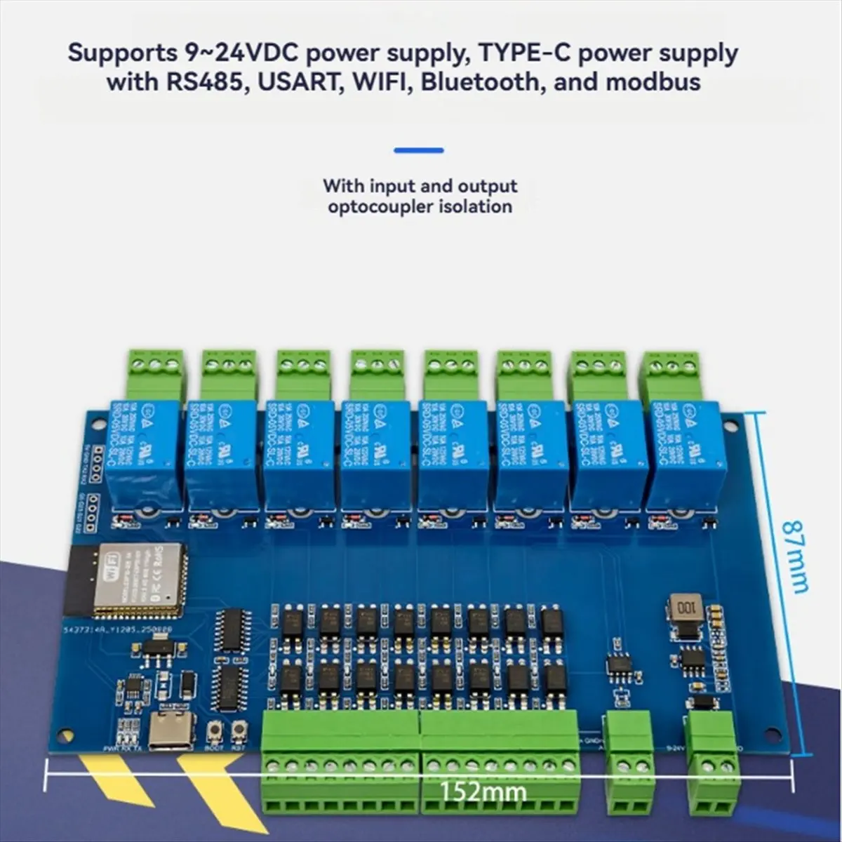 T1016C Tools- RS485 Modbus 8 Channel Relay Module with Case 9-24V TYPE-C WIFI Bluetooth Support Modbus