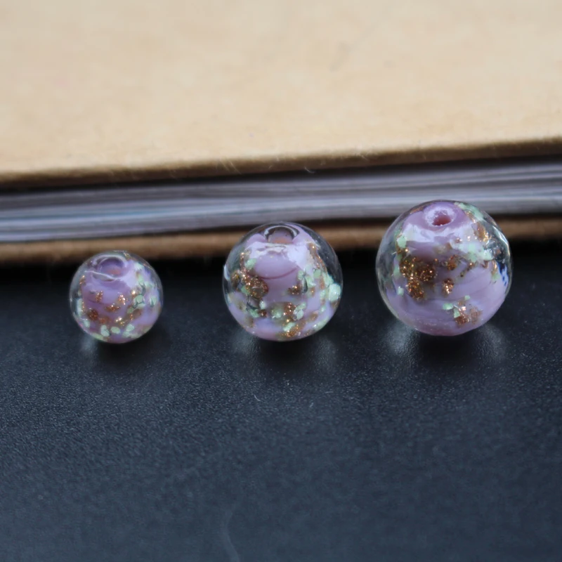 10PCS 8mm 10mm 12mm Luminous Lampwork Glass beads &Shinning powder Solid Purple Color Loose beads for jewelry Bracelet Necklace