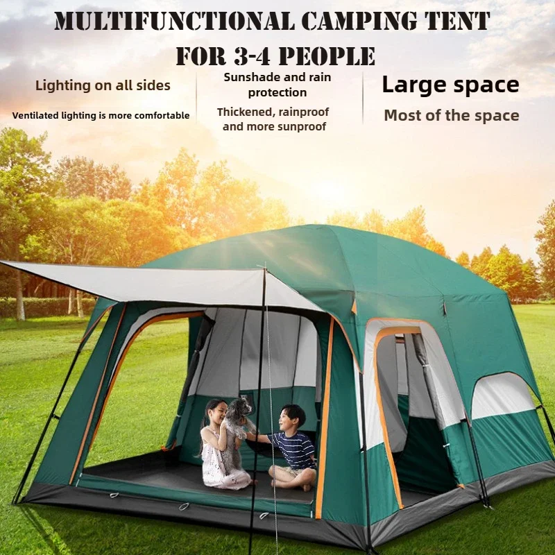 Outdoor Camping Tent Two Rooms and One Living Room Multi Room Tent Waterproof Double Layer Cold Proof Seaside Beach Tent