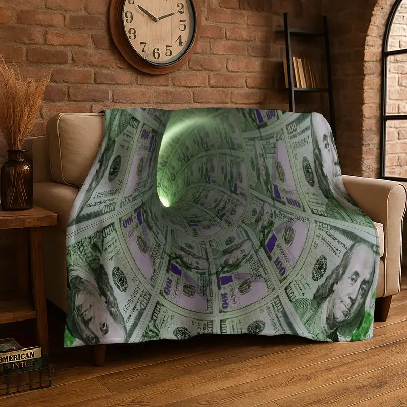 Classic Money Dollar Euro Cartoon Flannel Blanket Soft Throw Blanket for Bedroom Living Room Bed Travel Camping Picnic Nap Cover