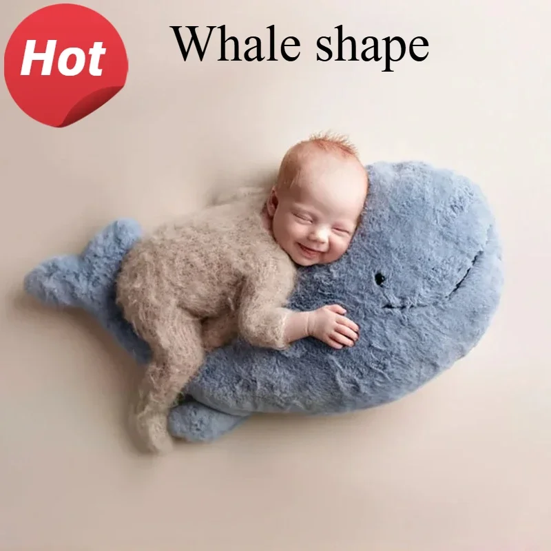 Baby Photography Accessories Blue Whale Shaped Pillows Baby Soft Plush Auxiliary Posing Cushion Newborn Photo Shooting Props