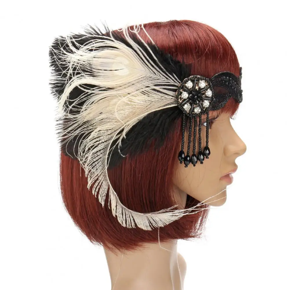 Hair Accessories Black Rhinestone Beaded Sequin Hair Band 1920s Vintage Gatsby Party Headpiece Women Flapper Feather Headband