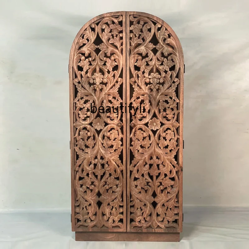 Hollow carved solid wood wardrobe, French retro side cabinets, lockers South East Asia antique bedroom