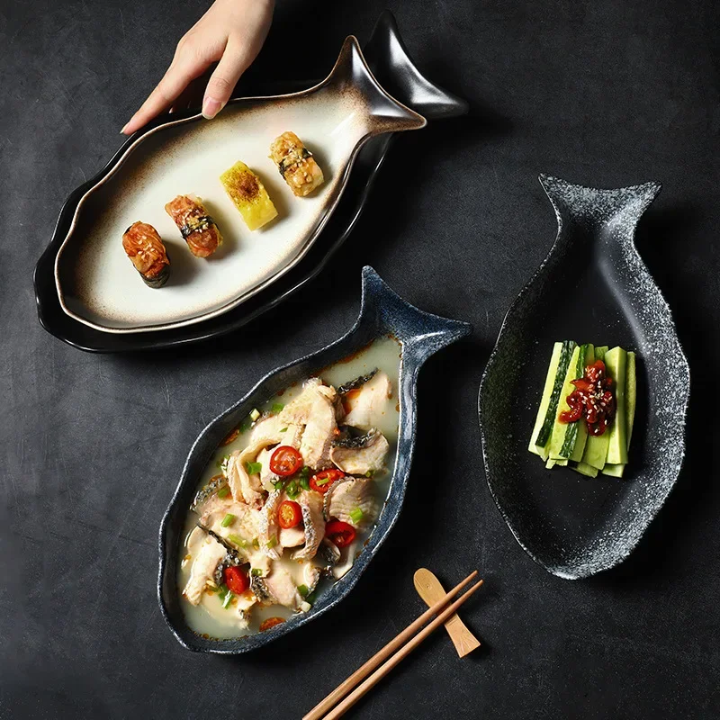Multi-Purpose Japanese Ceramic Fish Dishes - High-End Creative Steaming Plates, Home Serving Dishes for Pickled Fish & Seafood
