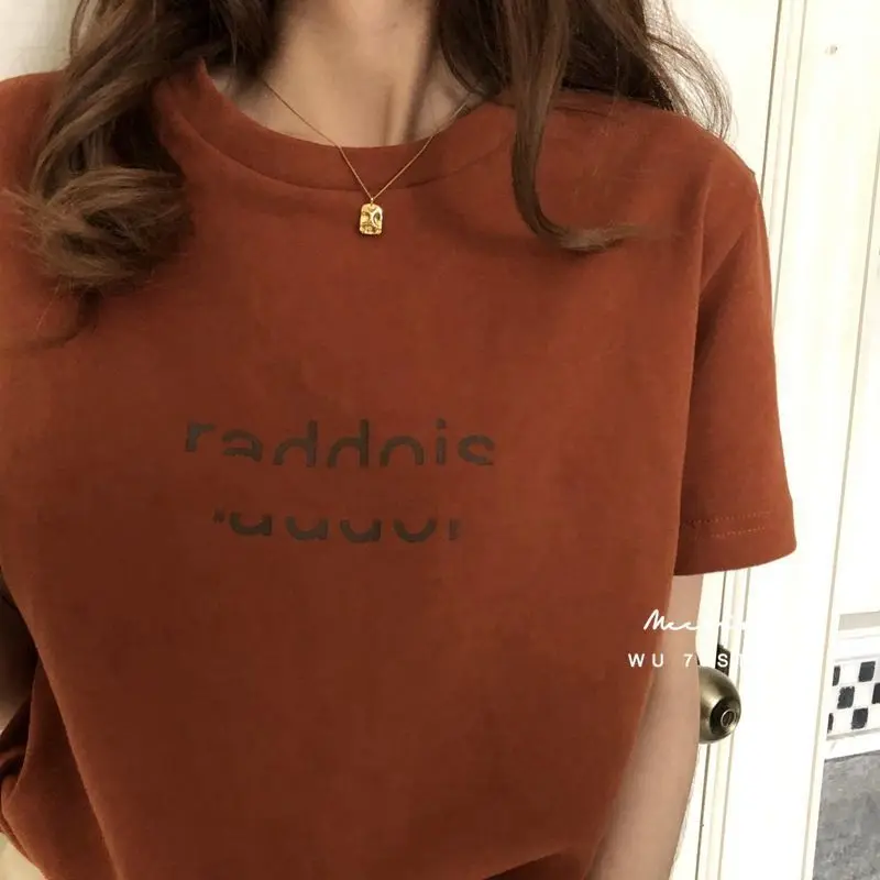 

Lazy Style Letter Printing Youth Tops Summer New O-neck Loose Street Casual T Shirts Preppy Style Fashion Trend Women Clothing