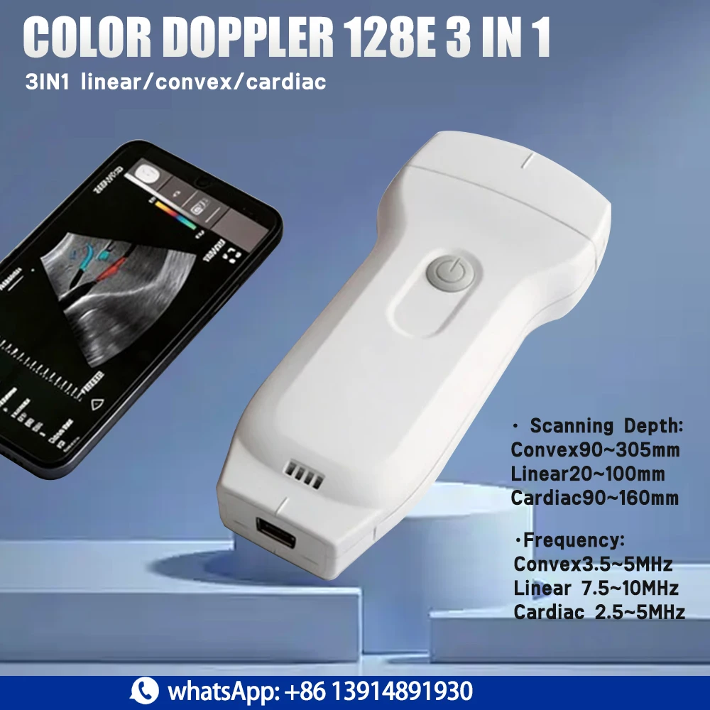 Phased-array focused Wireless Ultrasound Probe, 20-240mm Max Scan Depth For Cardiac And Abdomen Tissue Observation
