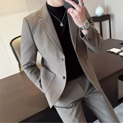 Plus Size 7XL-M ( Jacket+Pant）Autumn Winter Thickened Starry Sky Woolen Suit High Quality Slim Fit Business Social Casual 2 Pcs