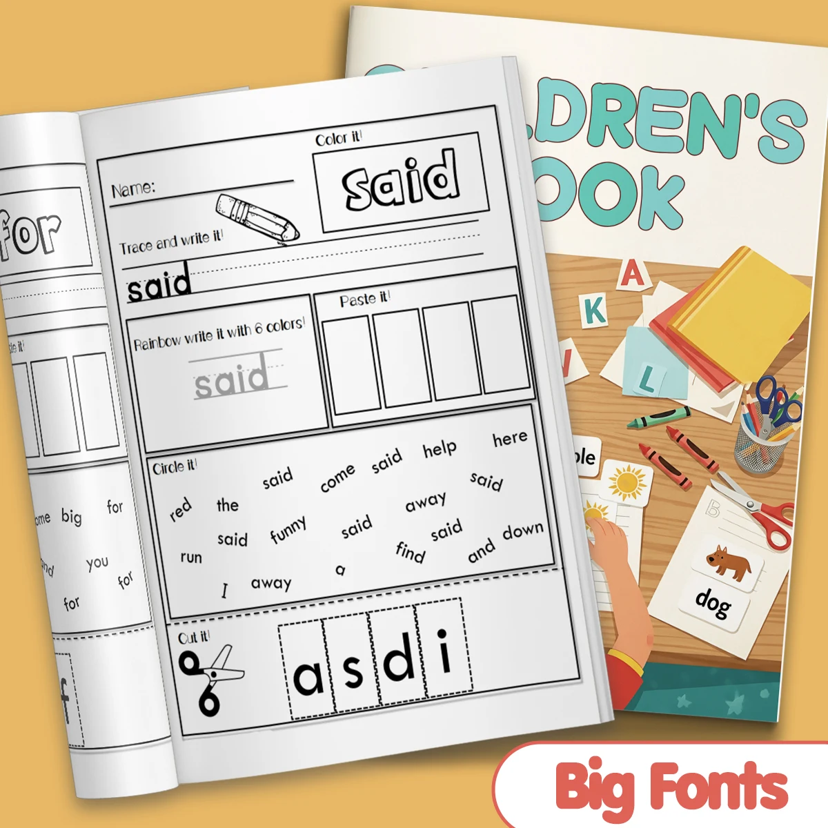 Kids English Word Coloring Book, Cute Cartoon Patterns, Preschool Early Learning Activity Book, Improve Toddler Hands-on Ability