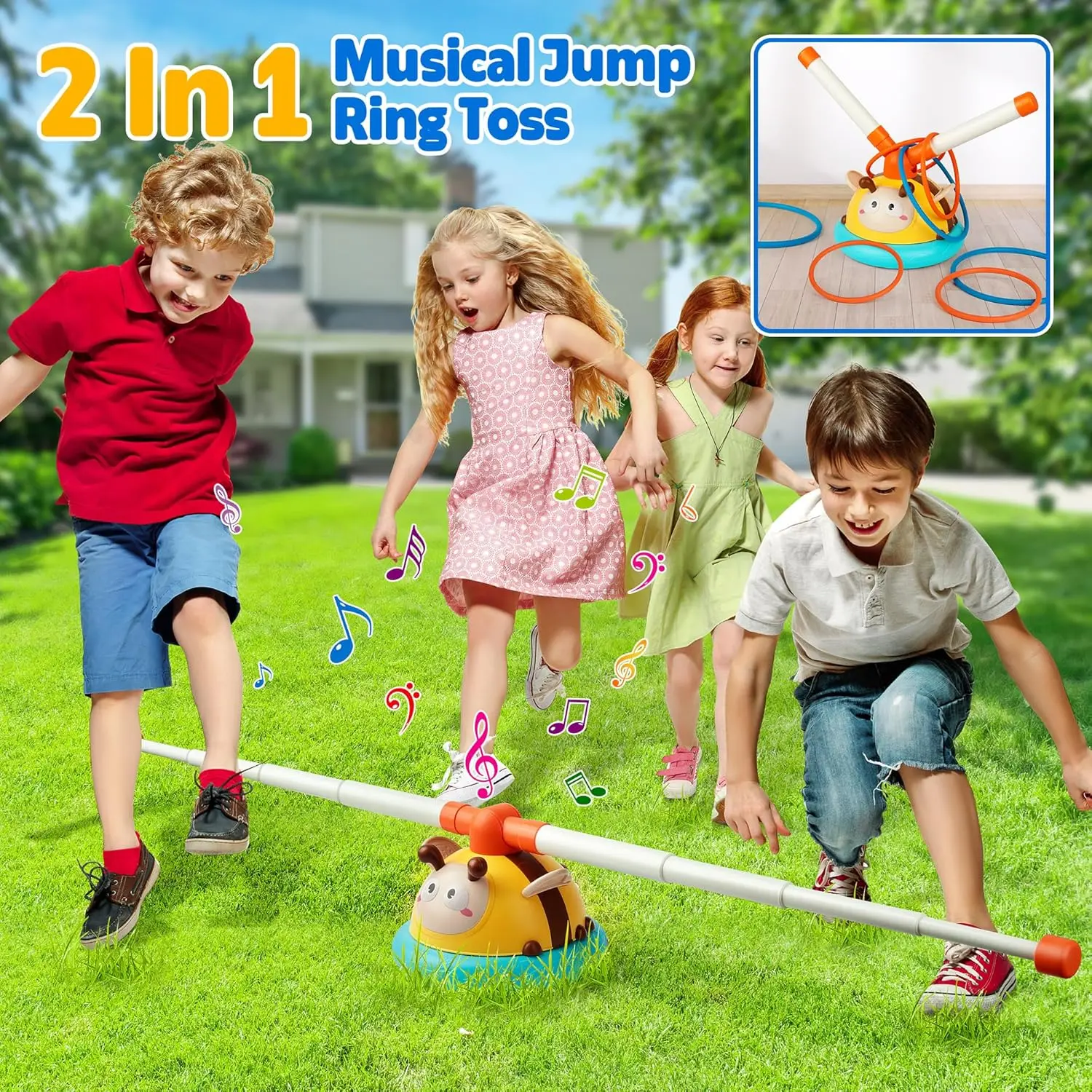 2-em-1 musical salto e lance anel jogo brinquedo joaninha máquina de exercício treinamento sensorial das crianças brinquedos ao ar livre com controle remoto