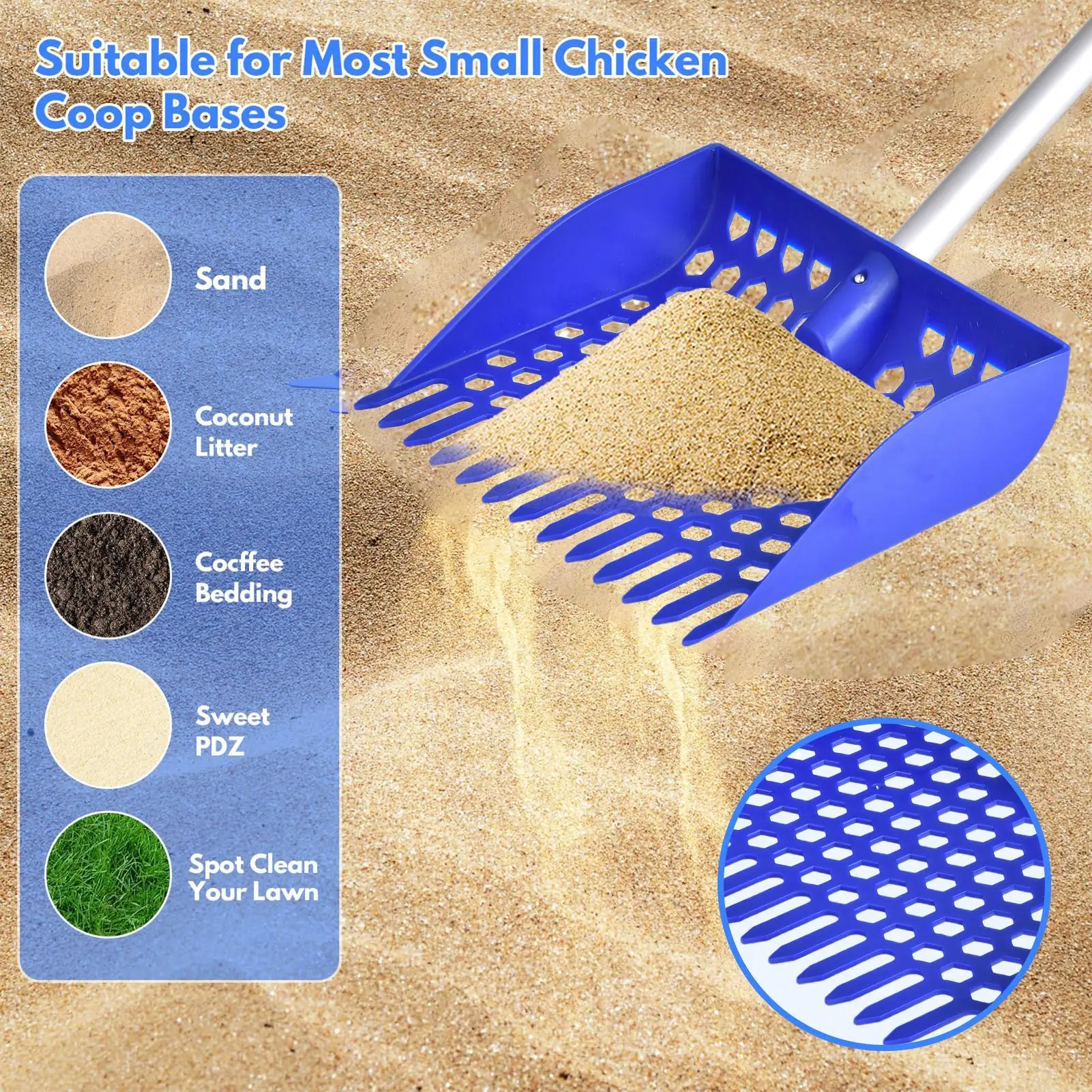 

Chicken Poop Scooper, Long Handle Detachable Poultry Litter Scoop for Coop Cleaning, Sand Sifting Shovel for Home Farm Animals