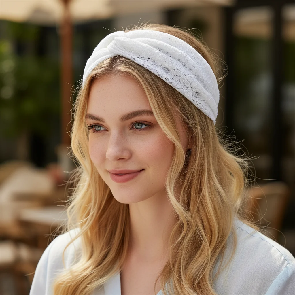 

Elegant Spring Summer Mesh Lace Headband Breathable Lightweight Elastic Hair Wrap Styling Hollow-out Hair Accessories for Women