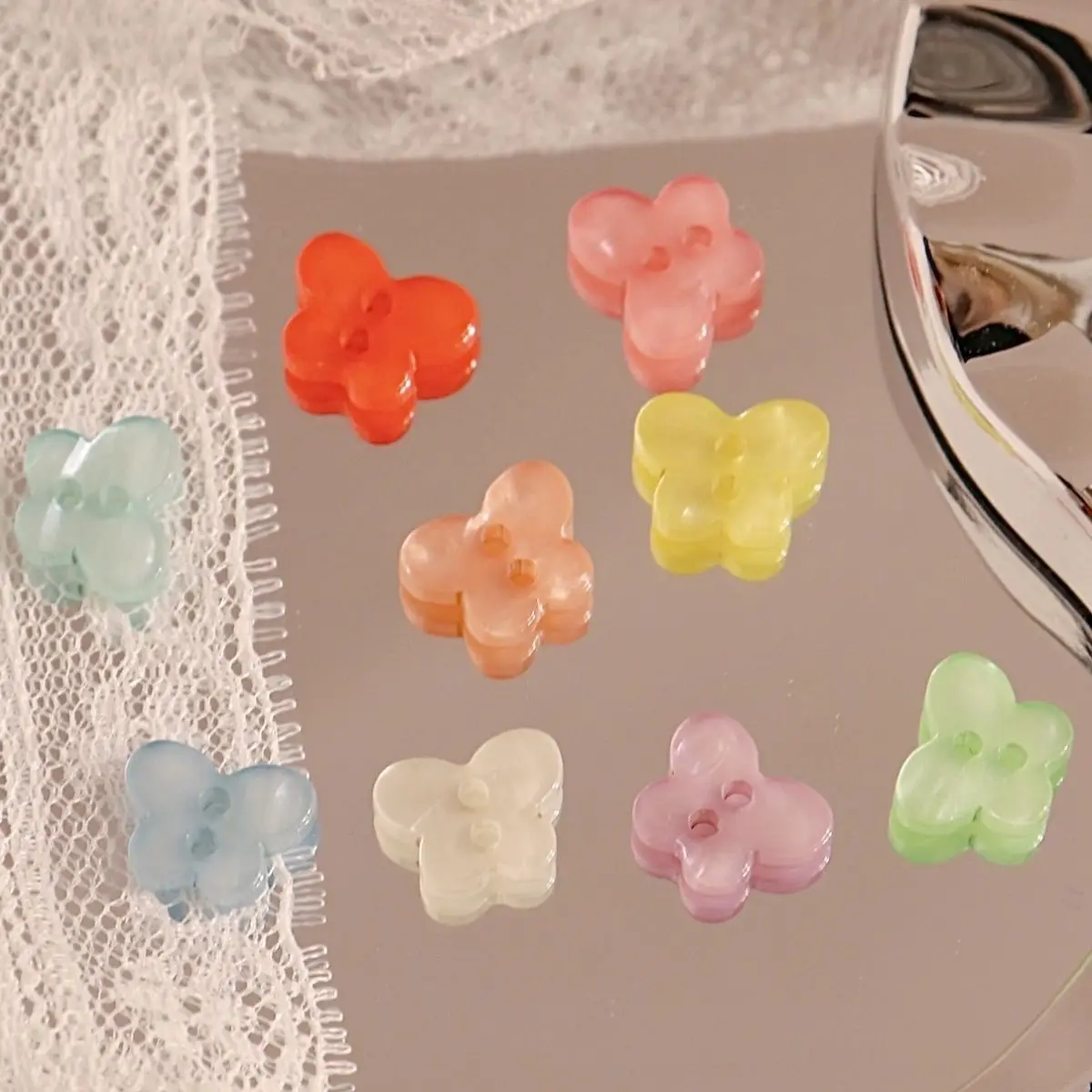 45Pcs Butterfly Color Pearl Shaped Buttons, Ins Wind Dopamine DIY Jewelry Decorative Clothing Sewing Accessories Accessories