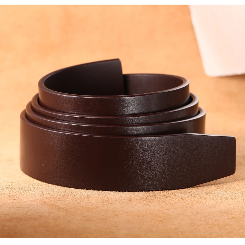 Men Belts No Buckle 3.5cm Width Cowskin Genuine Leather Belt Without Buckle Automatic Strap Male Black Brown