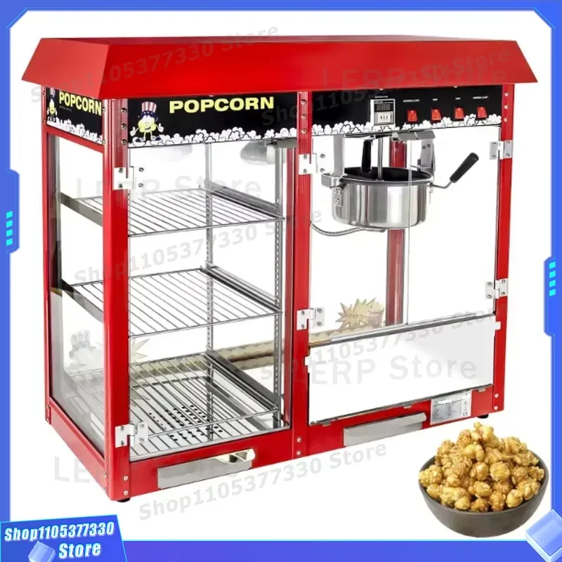 Large Capacity Commercial Electric Popcorn Machine Automatic Stainless Steel Kettle Tempered Glass Cover for Bakery Snack Bar