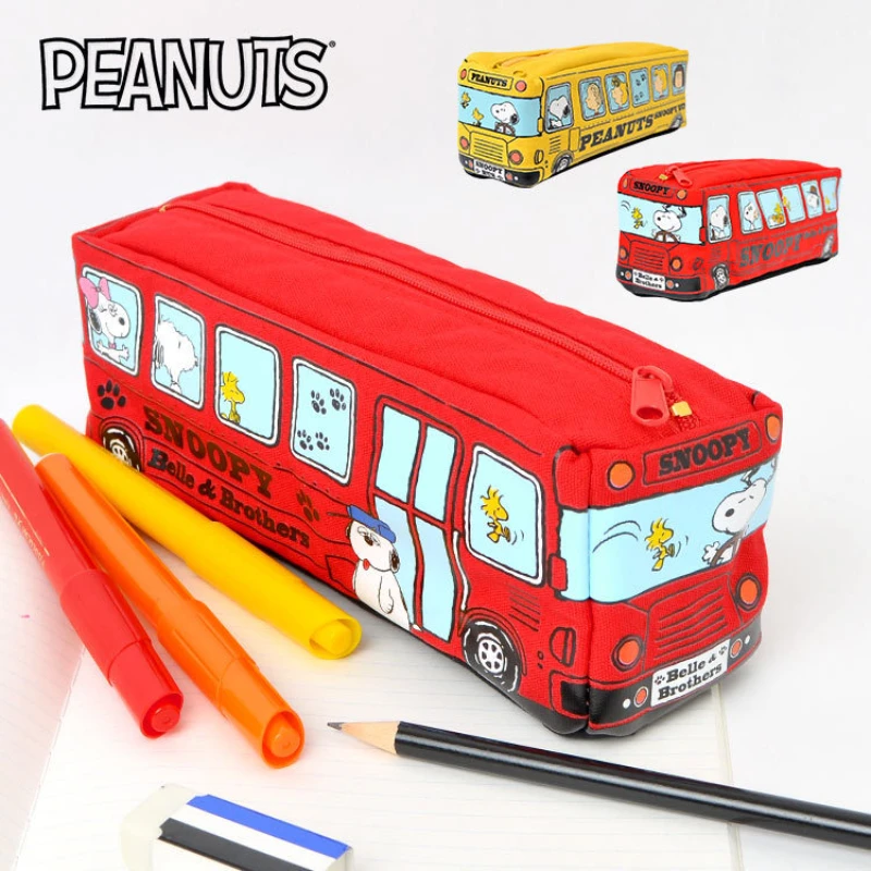 Cartoon Snoopy Bus Pencil Bag Canvas Large Capacity Car Zipper Pen Pencilcase for Student Stationery School Supplies kids gift