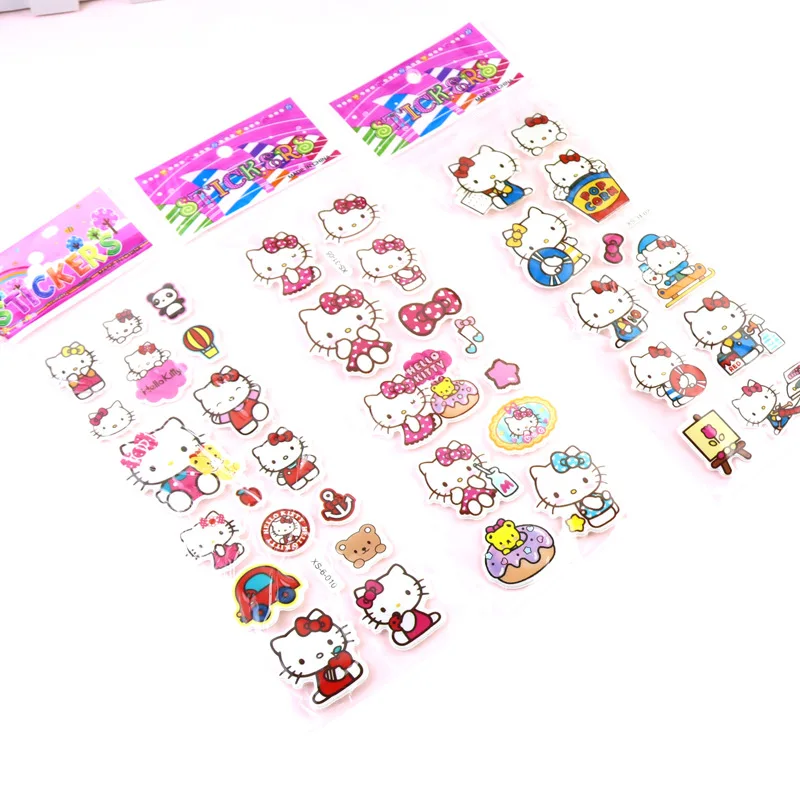 12pcs Cute Hello Kitty Paster Kaiwail Cartoon Sticker Customizable 3D Puffy Bubble Stickers Birthday Party Supplies