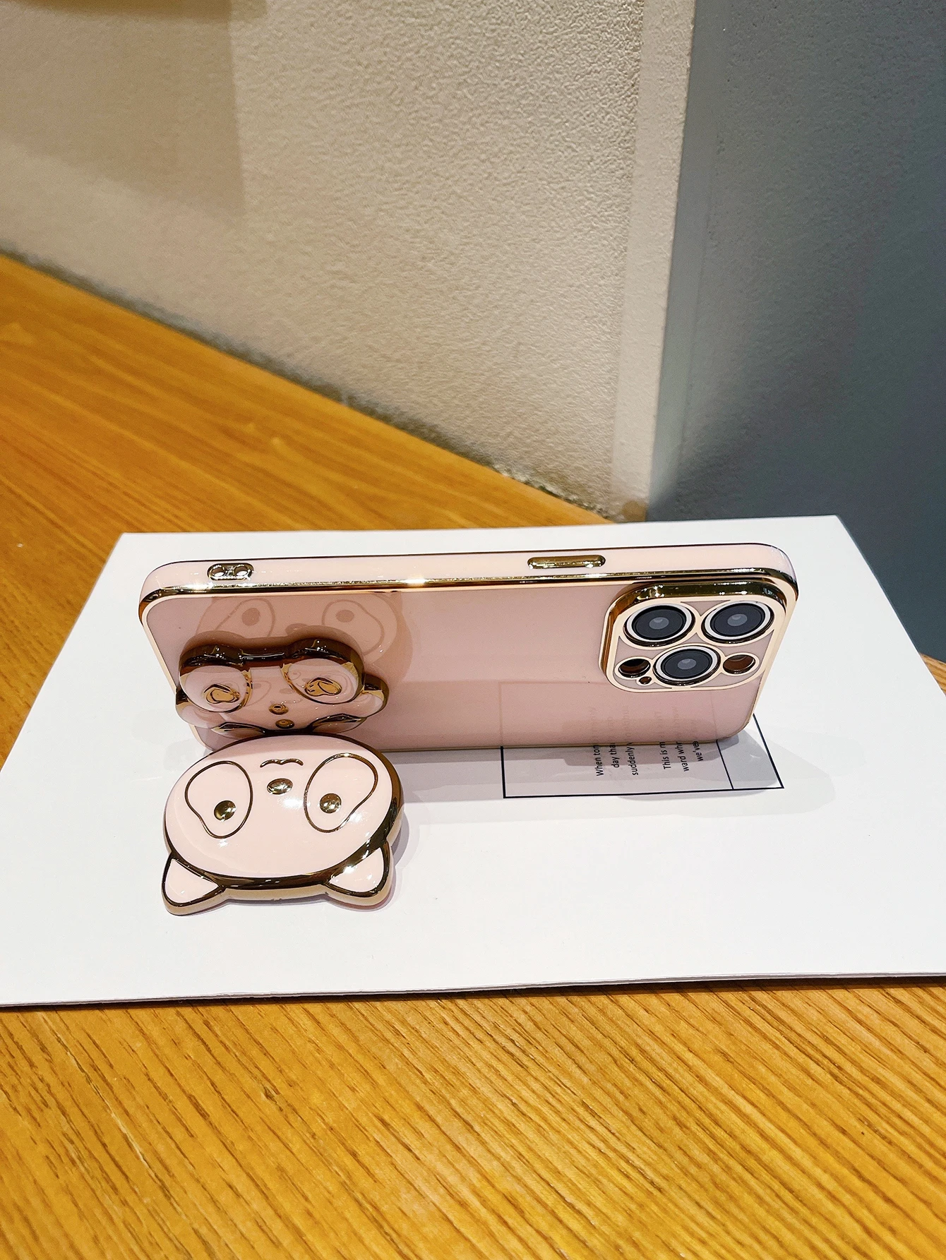 Luxury Plating Panda Mirror Holder Phone Case For iPhone 17 16 15 14 Plus 13 12 Mini 11 Pro Max X XS XR 7 8 SE2 SE3 Back Cover