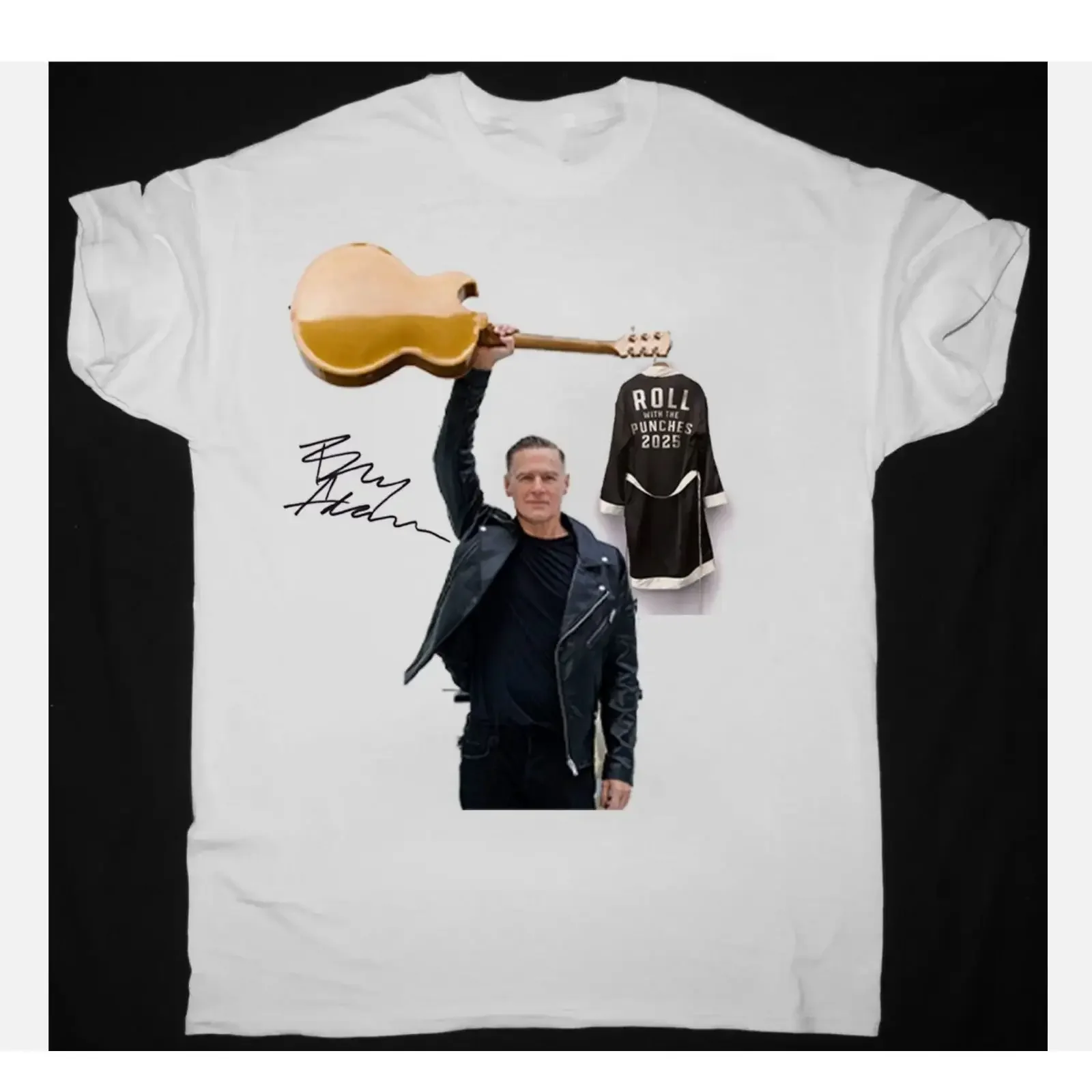Rara maglietta BRYAN ADAMS Roll with the Punchs Tour 2025 bianca tutte le taglie vintage Washed Soft Breathable fashion