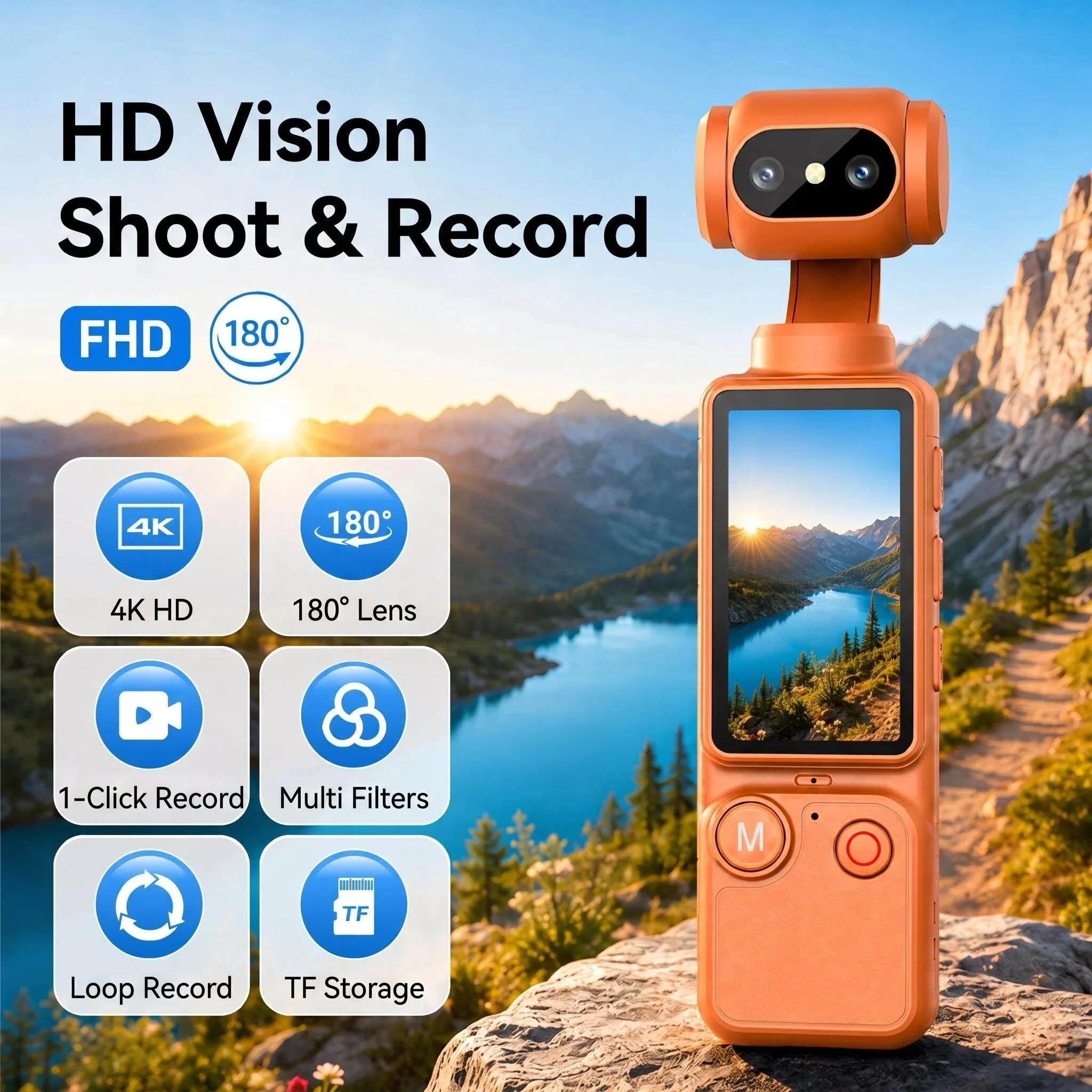 4K Action Camera 330° Auto-rotate Len Pocket Camera 1.9