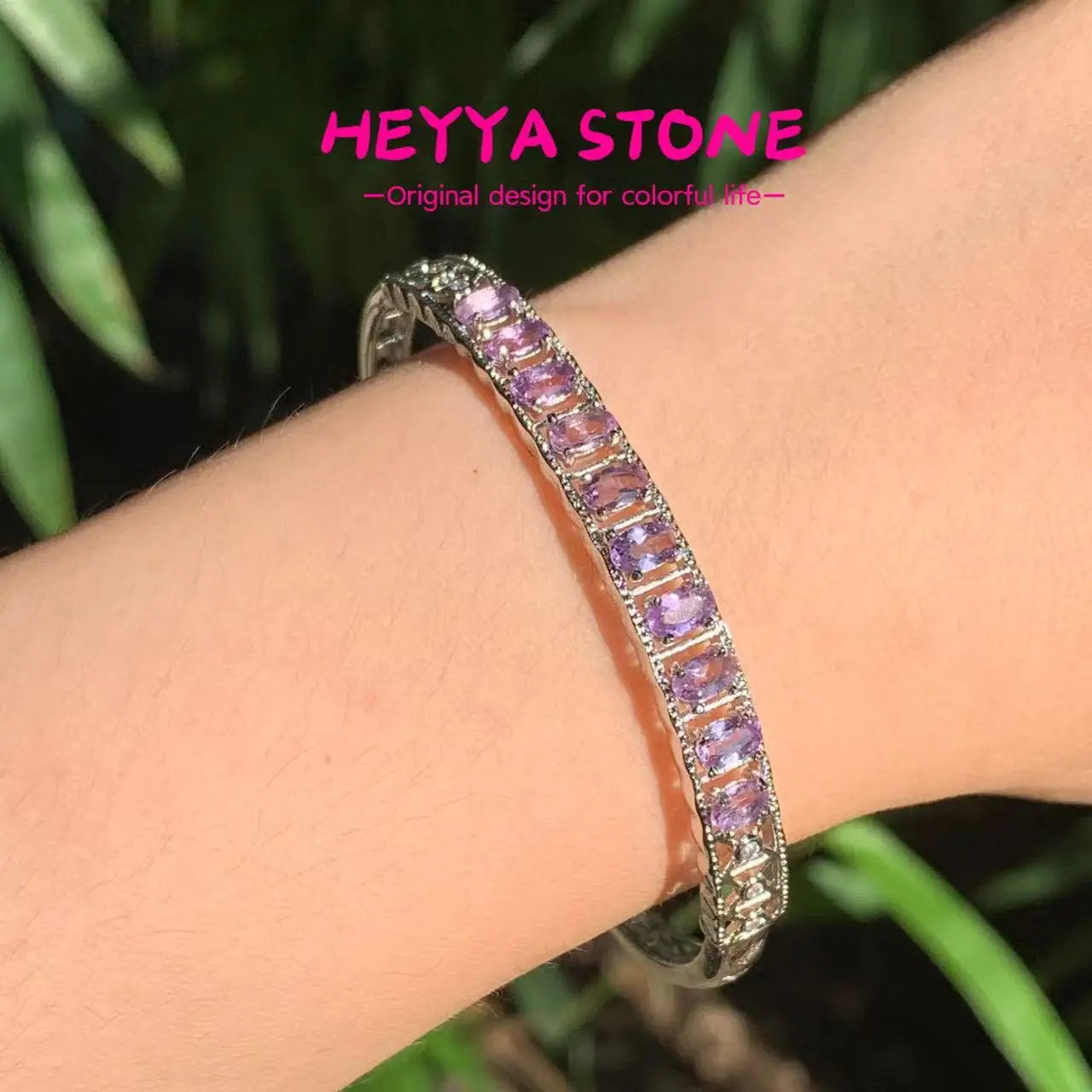 HEYYA STONE Natural Amethyst Bracelet Energy Healing Fine Jewelry Stone Gemstone Classic Style Cure Yoga Relief