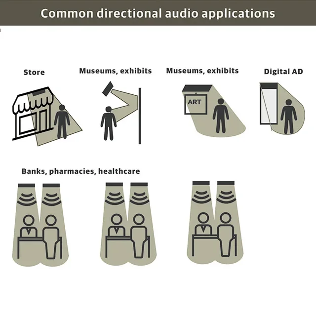 Parametric Array Ultrasonic Spotlight Focused Sound Various Mount methods Directional Speaker