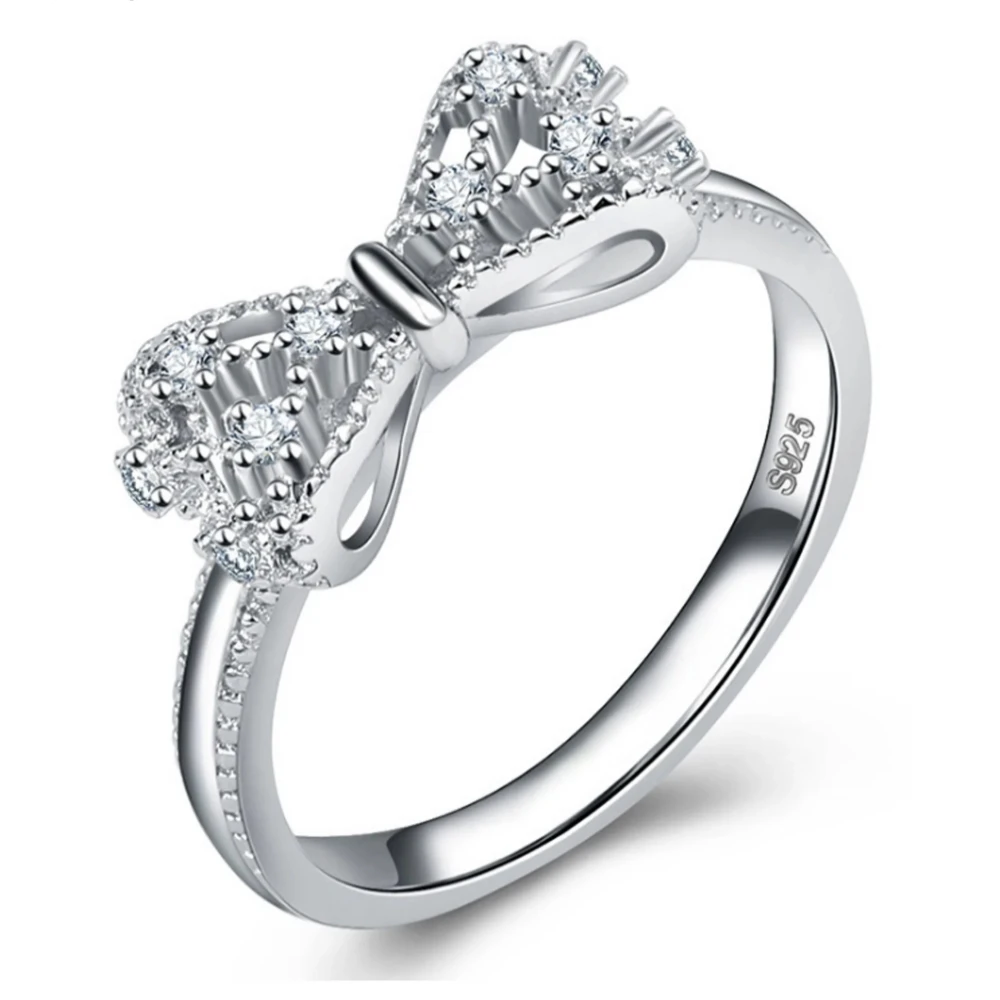 

Fashion Exquisite Rhinestone Bow Tie Wedding Engagement 925 Sterling Silver Ring Cubic Zirconia For Women Jewelry Bijoux