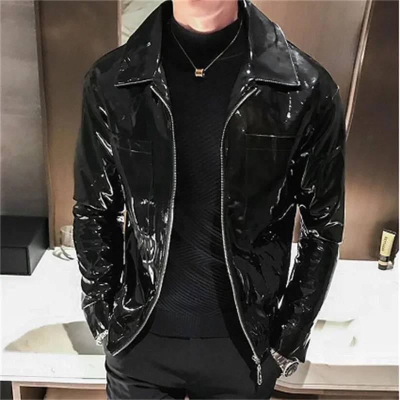 New Leather Shiny Men\'s and Coats Red Coffee Black Stage Costume Nightclub Singer Club Party Jacket Men Clothing