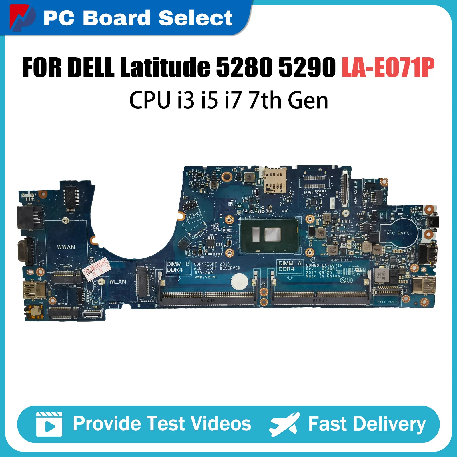 

Laptop Motherboard For Dell Latitude 5290 5280 04T711 03Y392 04X332 LA-E071P Notebook Mainboard with CPU i3 i5 i7 7th Gen