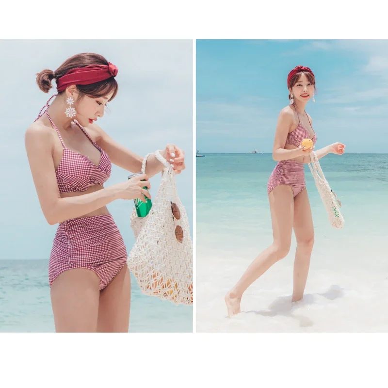 

Japanese and Korean Hot Spring Beach Small Breasts Gather Thick High Waist Cover Belly Split Bikini Swimsuit