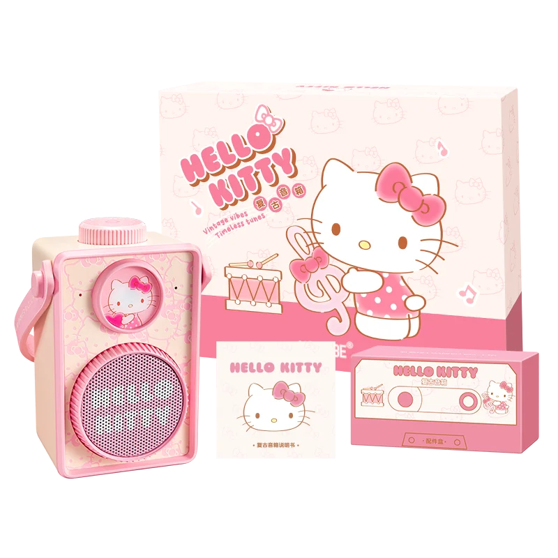 Kawaii Hellokitty Retro Bluetooth Audio High Sound Quality Speaker Mini Pink Sweetheart Kt Kuromi Camera Kids Birthday Gifts