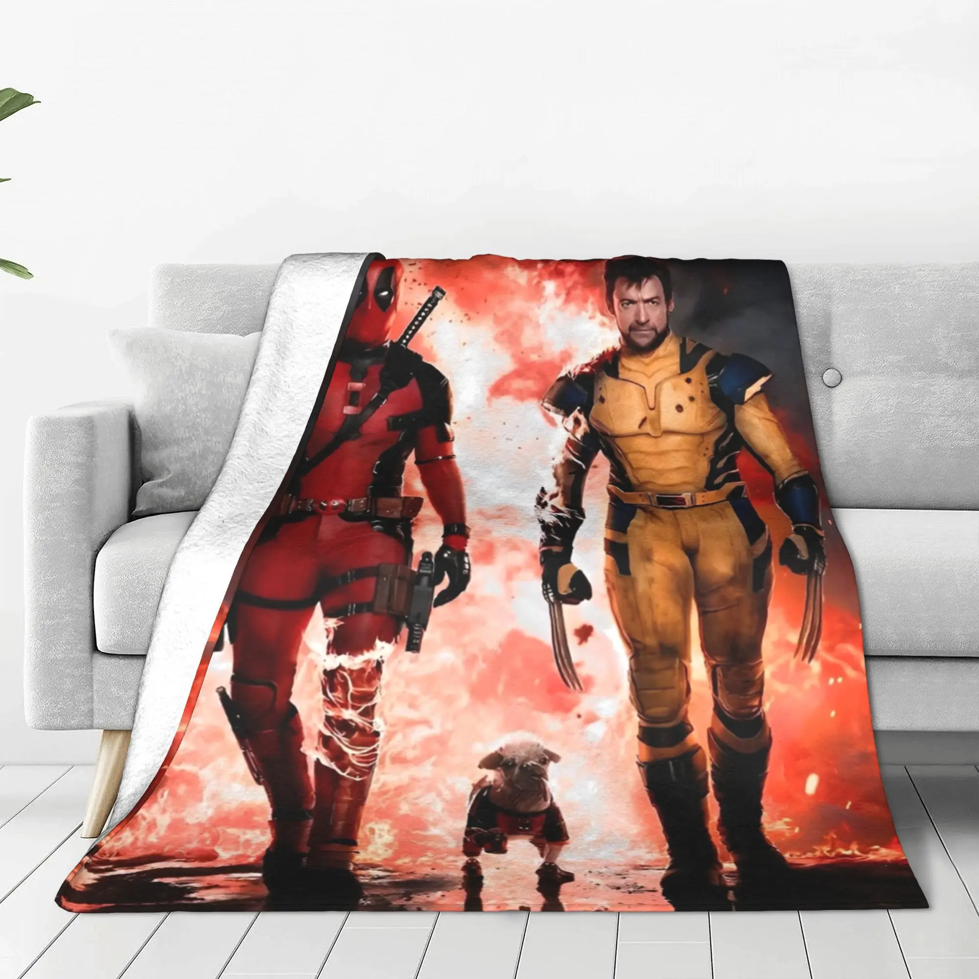 Deadpool and Wolverine Knitted Blankets Coral Fleece Plush Superhero Dogpool Super Soft Throw Blanket for Home Couch Bedspread