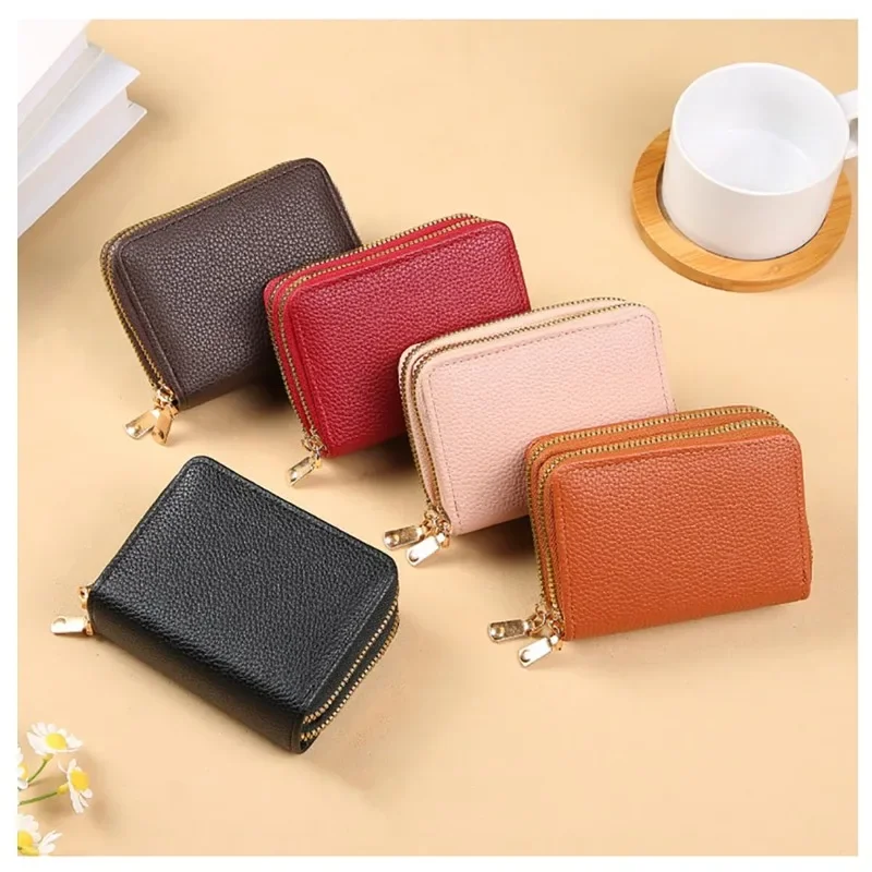 Women Zipper Short Style Purse LycheePattern Fashion Large Capacity Multi CaroSlot Coin Purse with Zipper