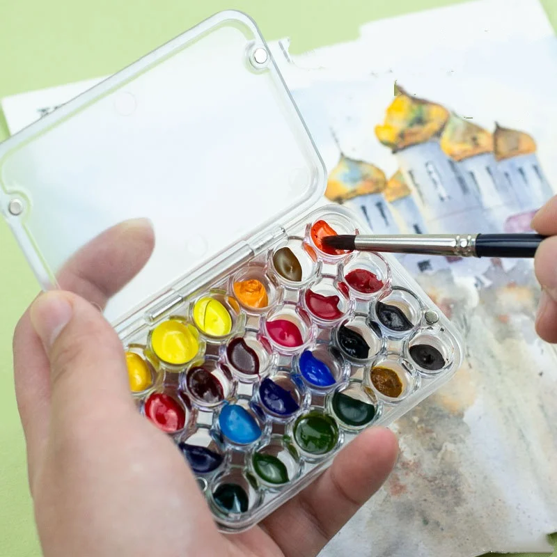 Tragbare Feuchtigkeitsbox mit 24 Fächern für Aquarellfarben, 0,8 ml x 24, kompakte, reisefreundliche Palette mit Magnetverschluss