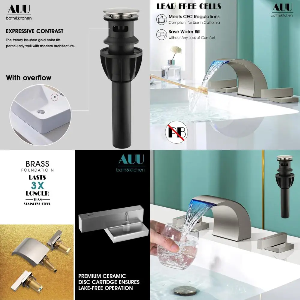 

3-Hole 8 Widespread Brushed Nickel LED Vanity Sink Faucet with Dual Handles and Pop-Up Drain