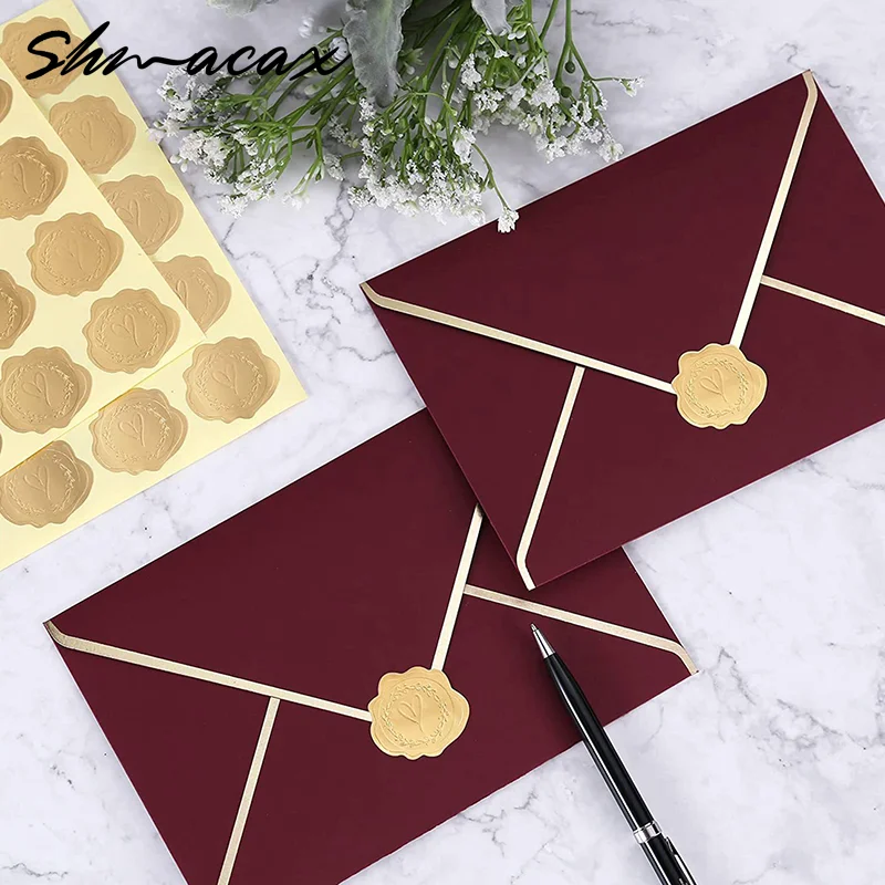 5/10sheets Gold Envelope Stickers Embossed Heart Seal Stickers For Postcards Invitations Card Gifts Decor Self Adhesive Sticker